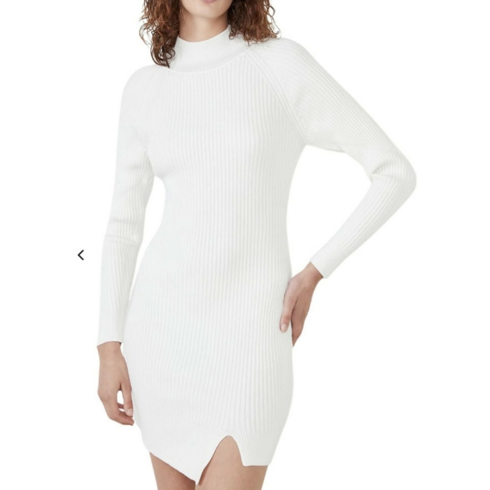 SALE ❤  Bardot Ivory Mini Ribbed Mockneck Bodycon Long Sleeve Dress - Picture 11 of 15